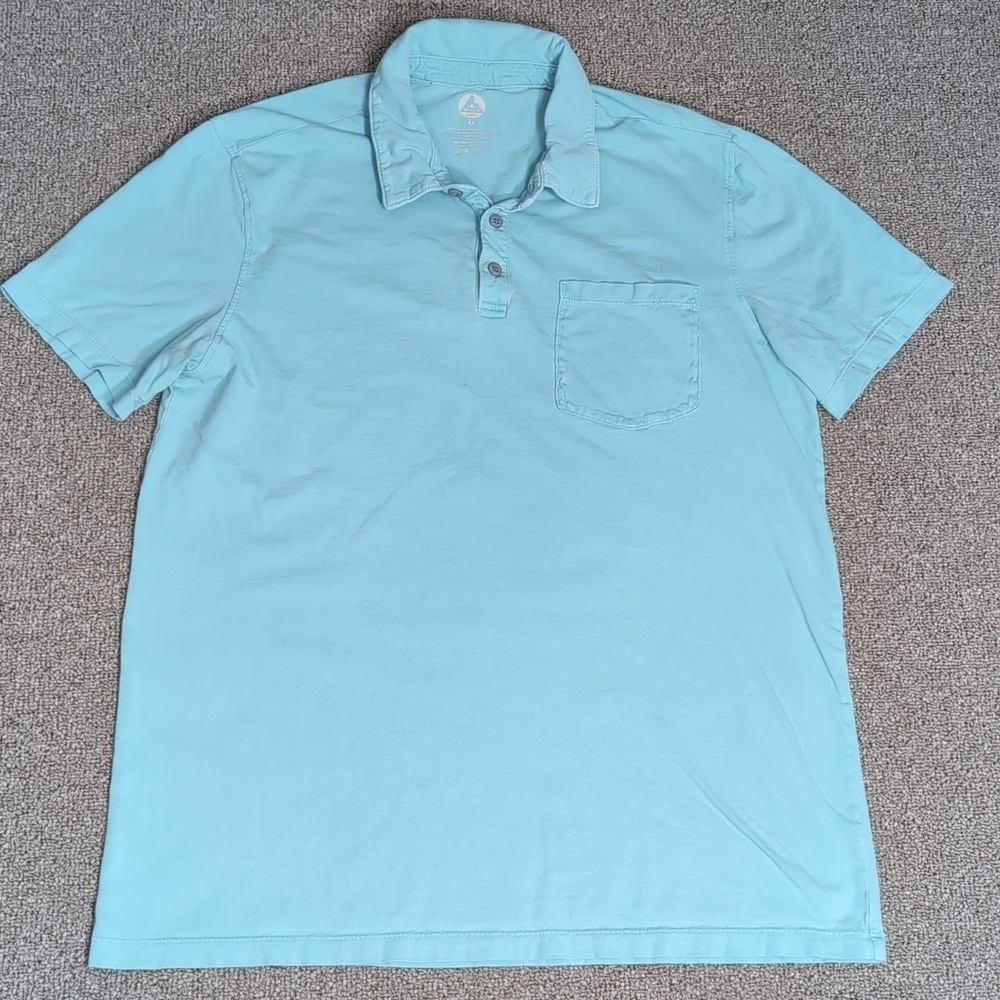 American Giant Short Sleeve Pocket Polo Shirt Size Medium in Baby Blue USA Made